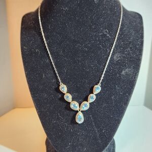 Lab Created Blue Topaz And Diamond Teardrop Necklace